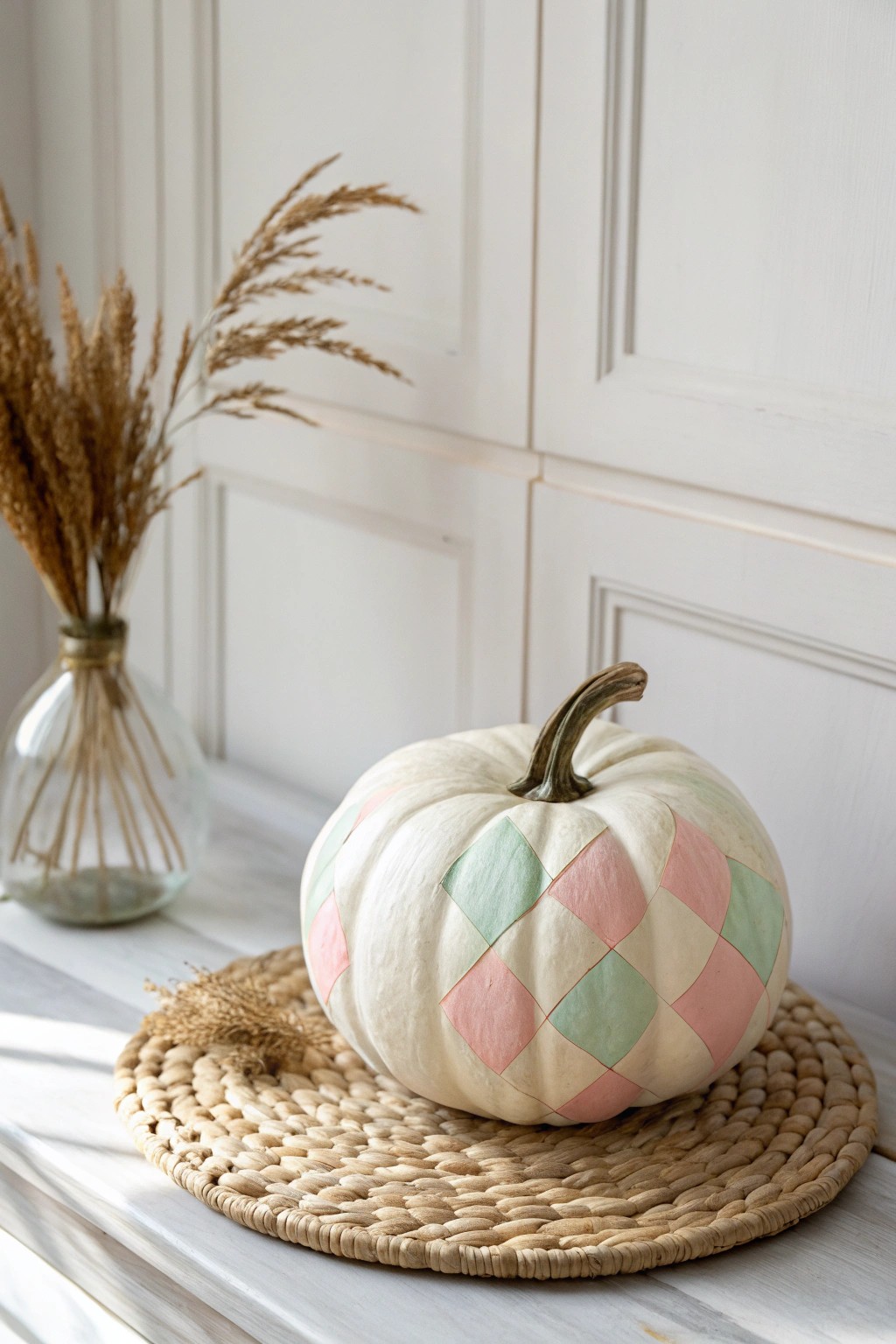 Pastel checkerboard pumpkin: playful pattern meets minimalist chic.