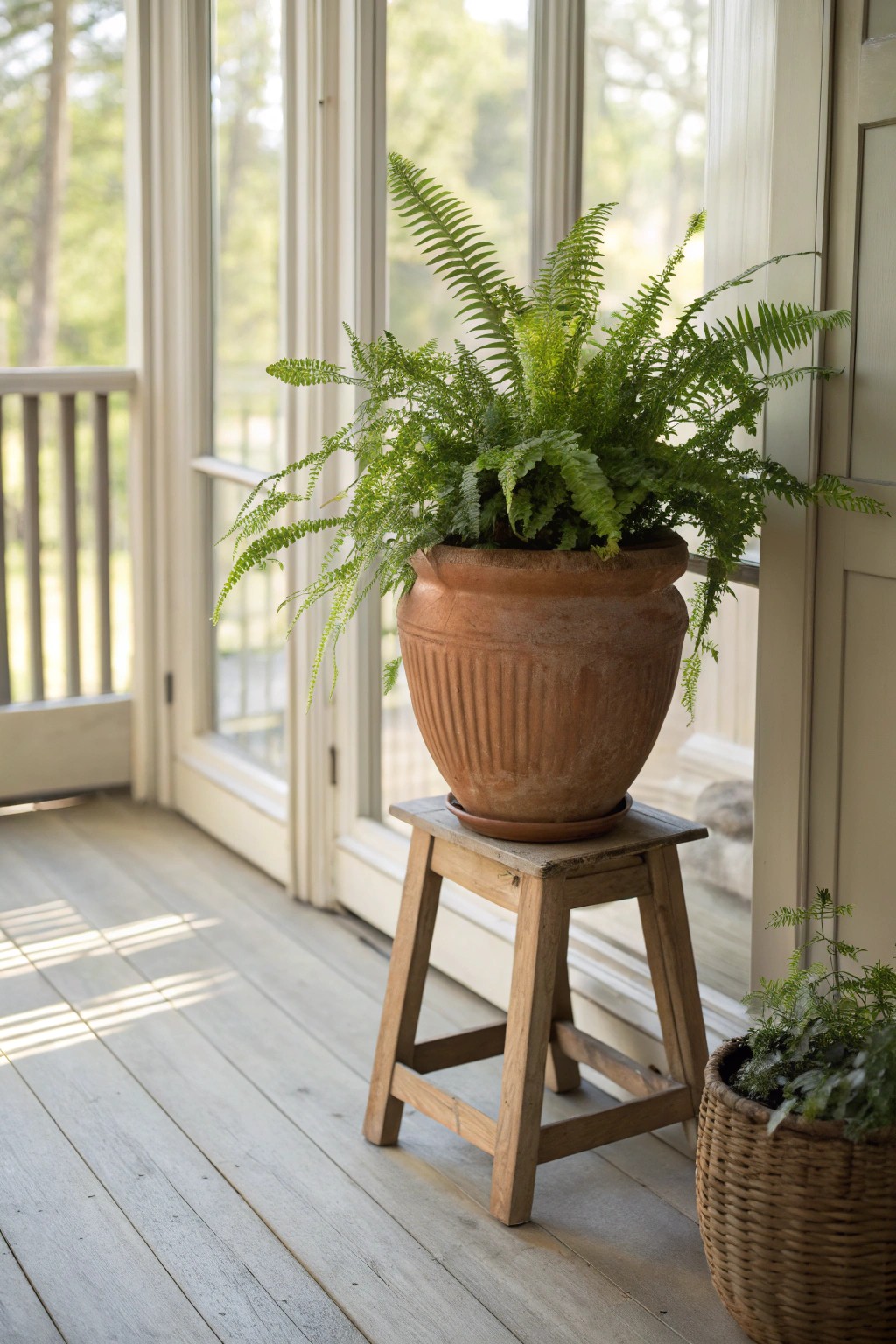 Elevate your porch with a statement potted fern—simple, natural, and refreshingly beautiful.