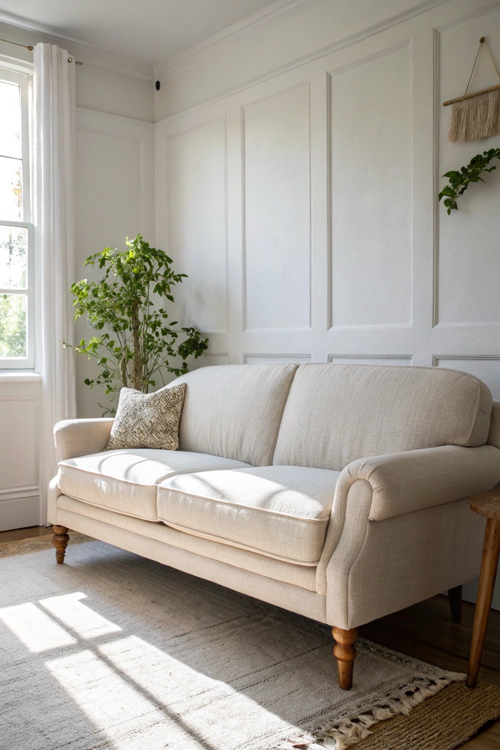 Float your sofa for effortless flow and a chic, airy living room.