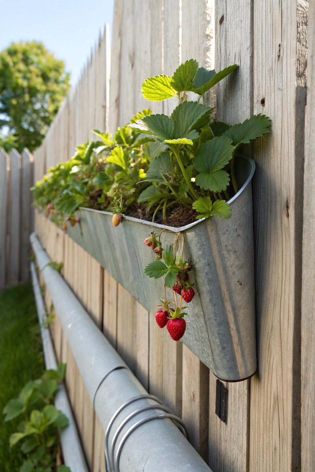 Simple and stunning: a rain gutter strawberry garden transforms any fence into a berry oasis.