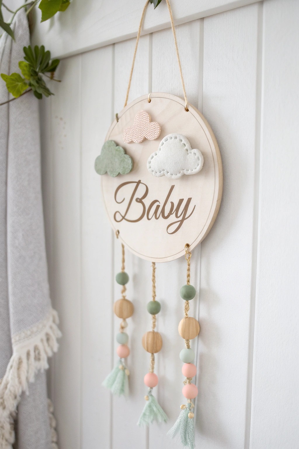A personalized nursery door hanger—where simplicity meets whimsy, the perfect handcrafted baby shower gift.