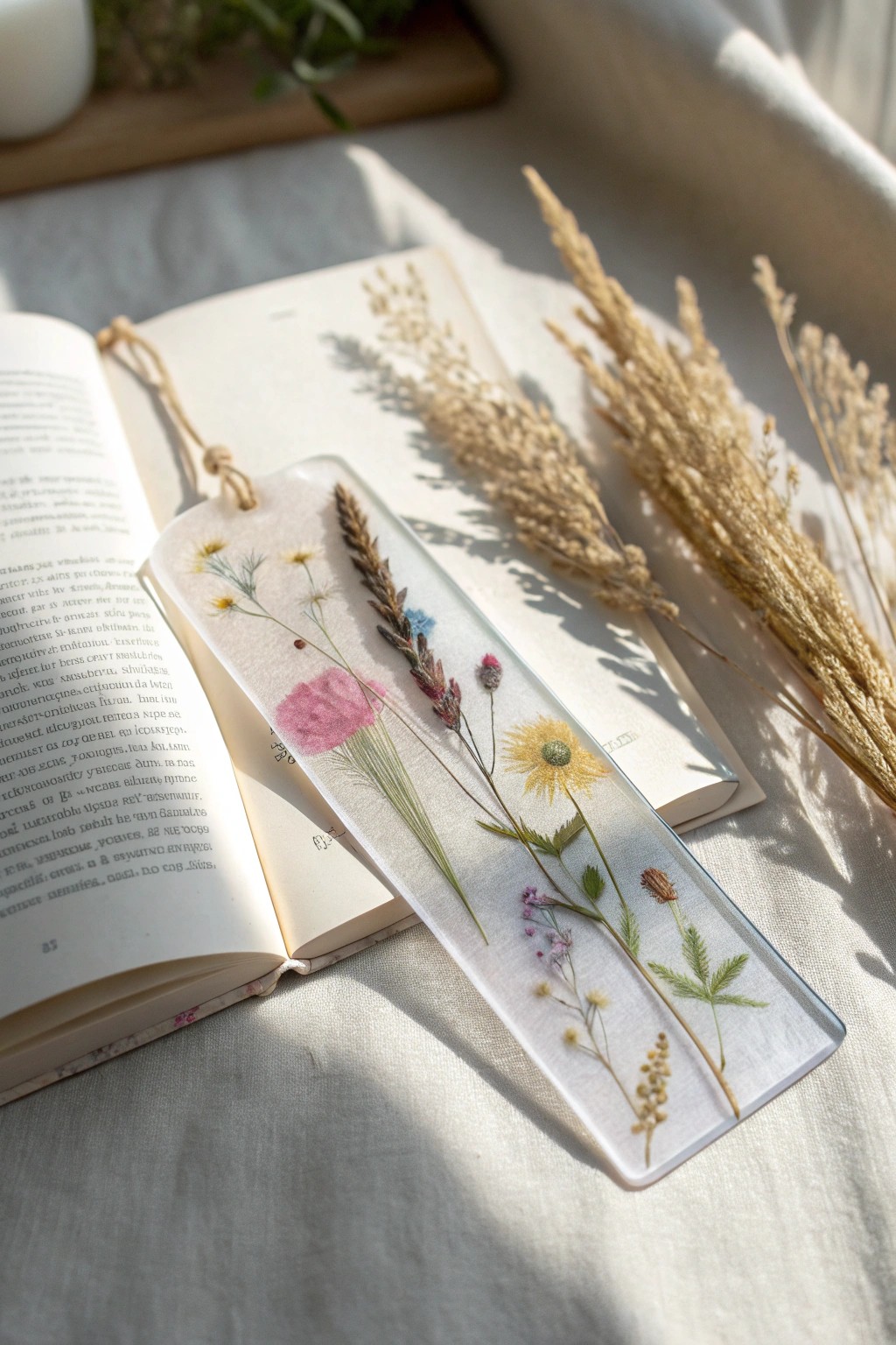 Light dances through a handcrafted acetate bookmark—where art and nature meet in Scandinavian simplicity.