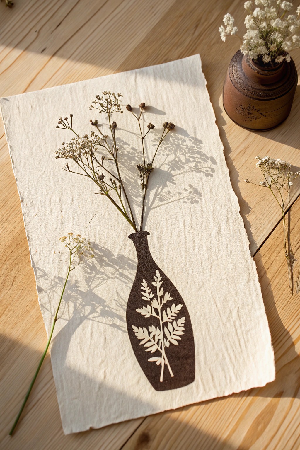 Peekaboo art: a minimalist vase silhouette filled with wildflowers and patterns for creative charm.