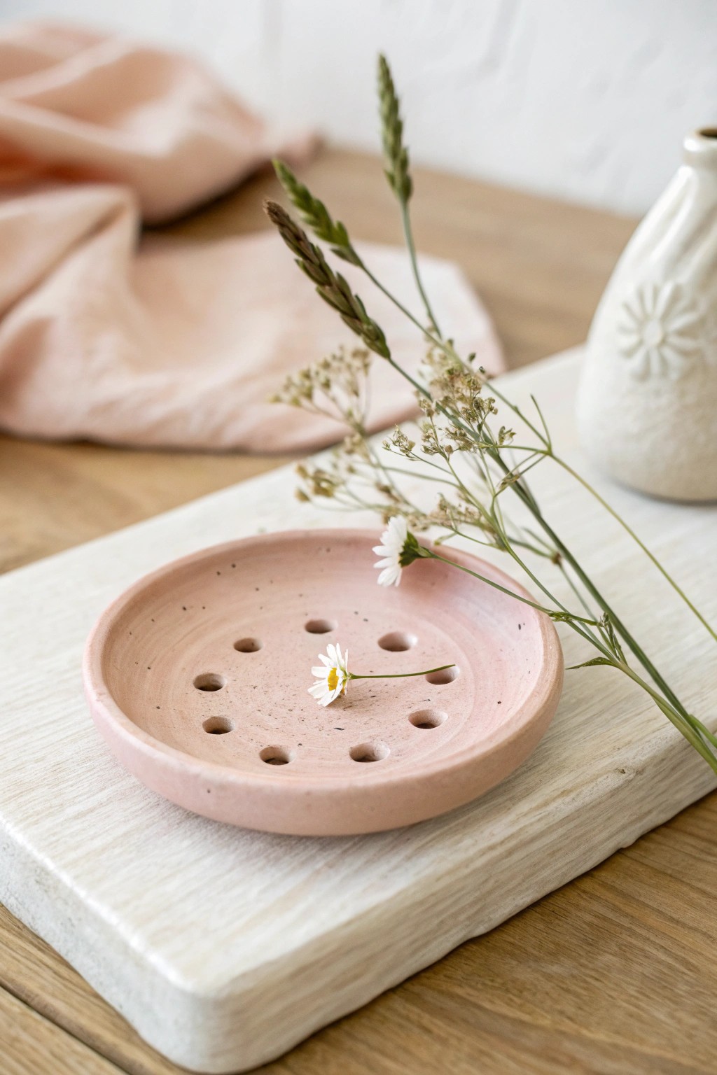 Delicate clay flower frog—Scandi-boho charm for effortless floral styling.