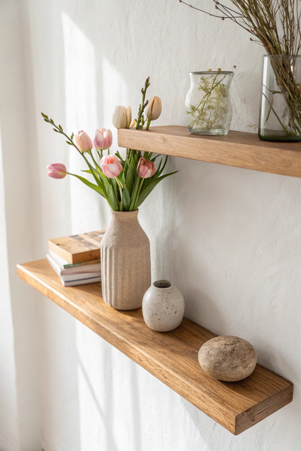 Effortlessly refresh your space with seasonally styled floating shelves.