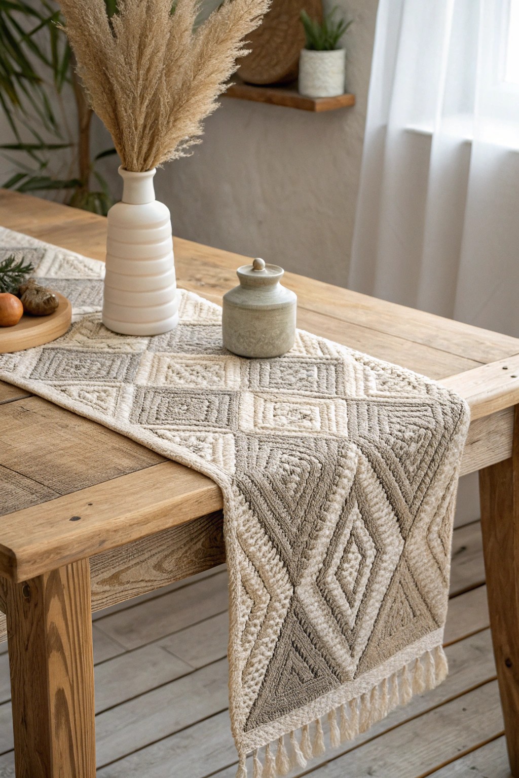 A statement knitted table runner turns your dining table into a work of art.