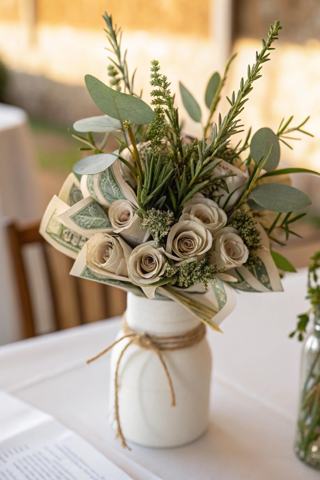 A botanical money bouquet—where fresh herbs meet handcrafted blooms.