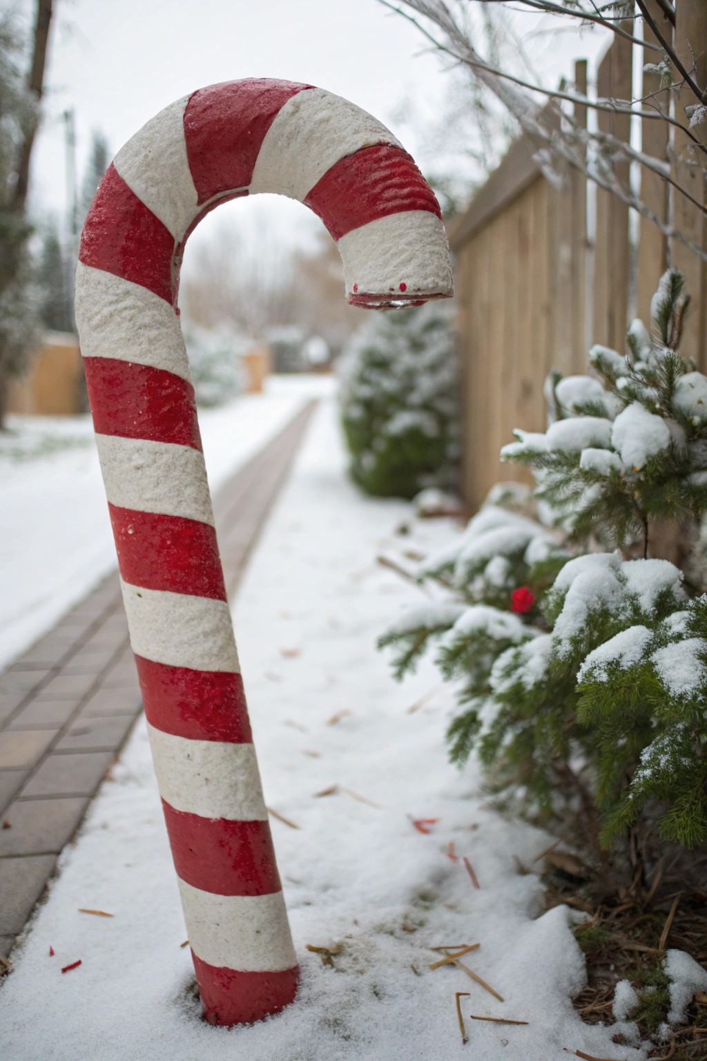 Handmade giant candy cane—playful, bold, and beautifully simple holiday decor.