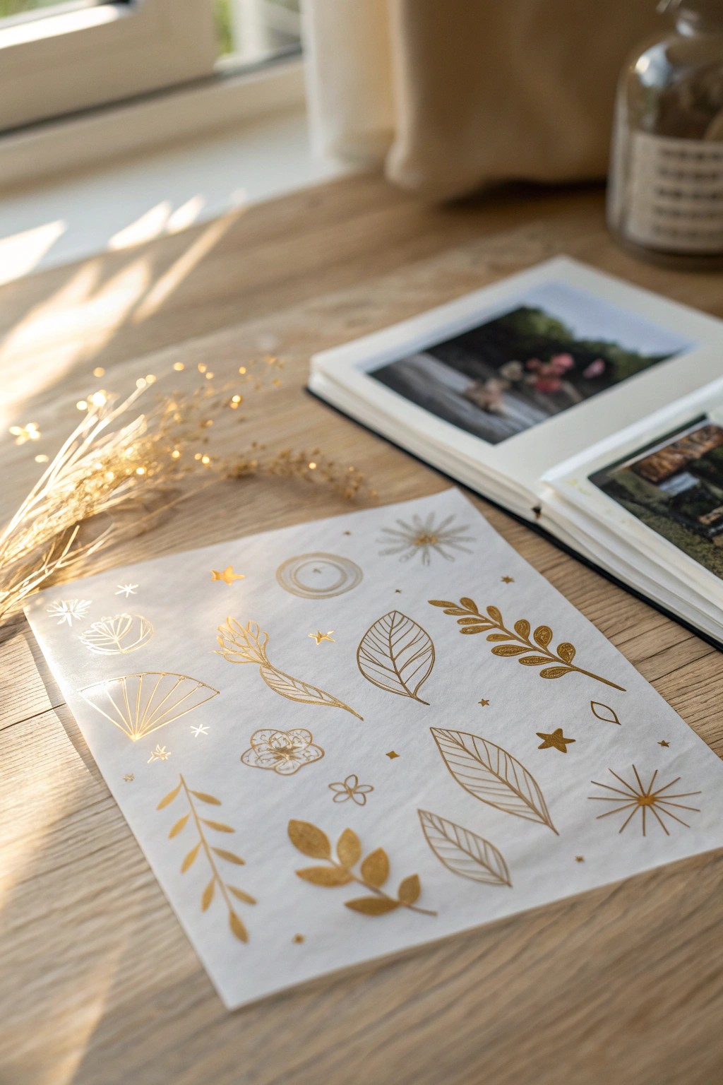 Dreamy acetate overlays: where minimalism meets a hint of golden sparkle.