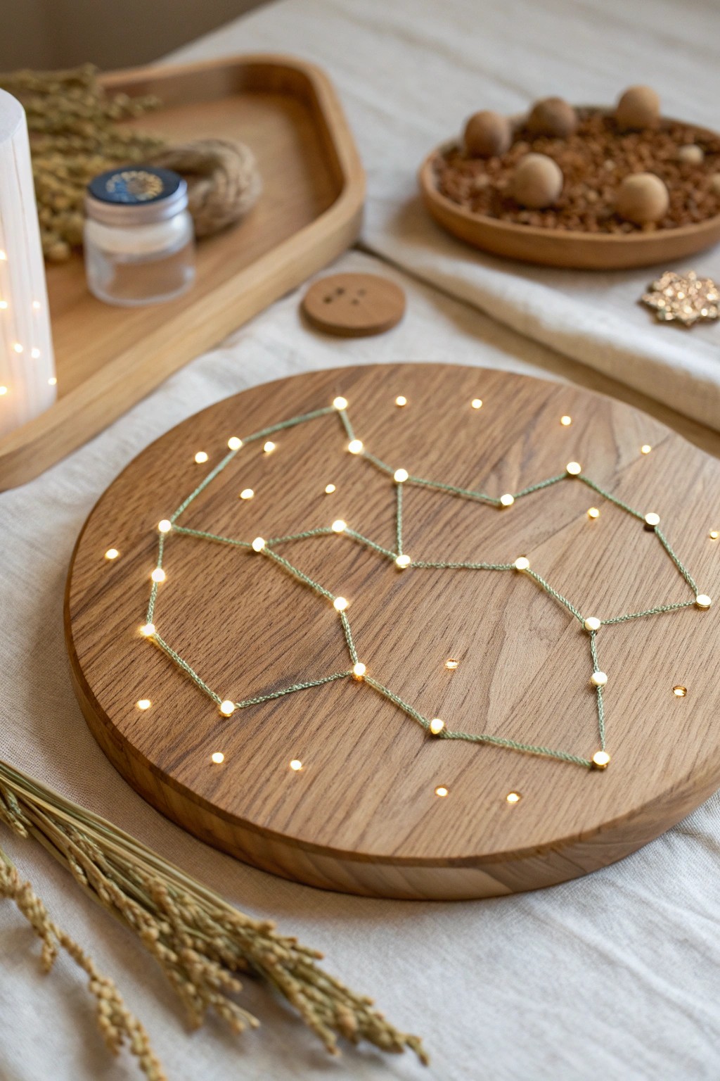Add a dreamy glow to your space with minimalist constellation string art.