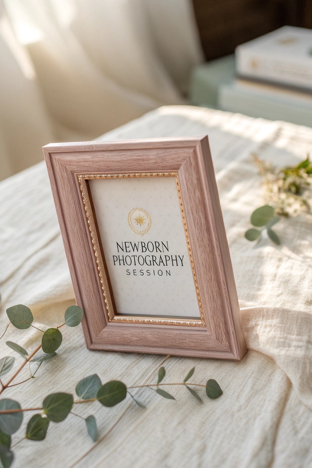 A thoughtful gift: beautifully framed newborn photography session certificate, perfect for new parents.