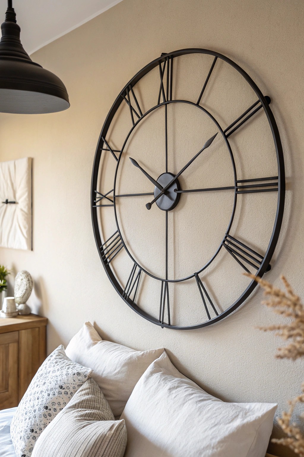 Elevate your bedroom with a stunning oversized clock—where modern art meets timeless function.