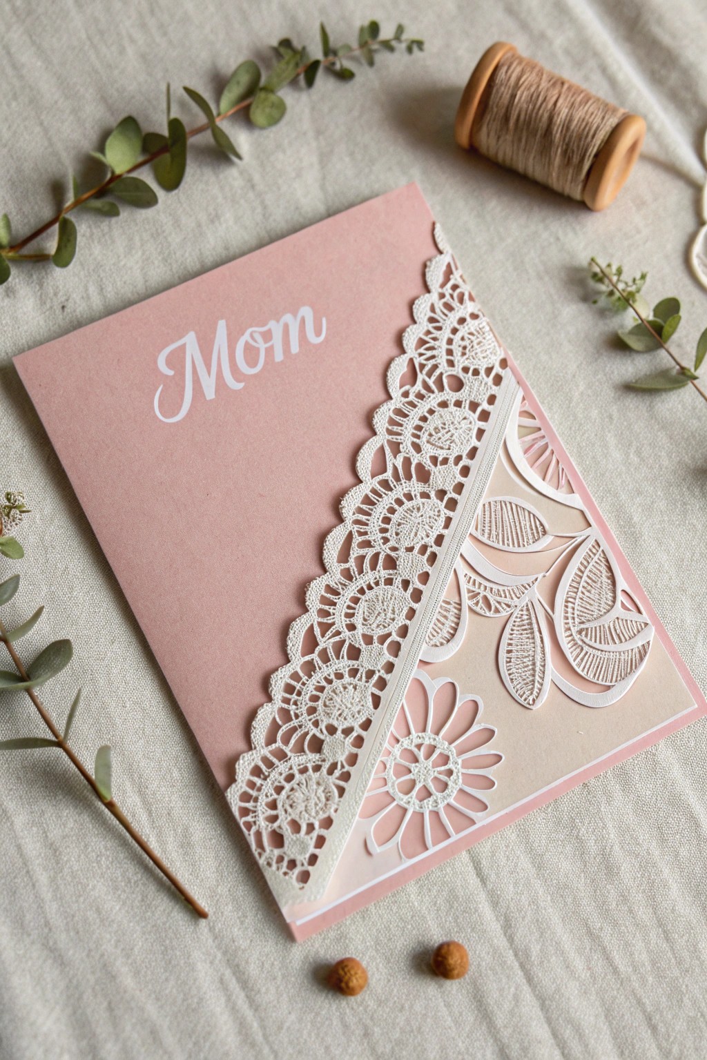 A touch of vintage charm: Handcrafted lace overlay birthday card for mom.