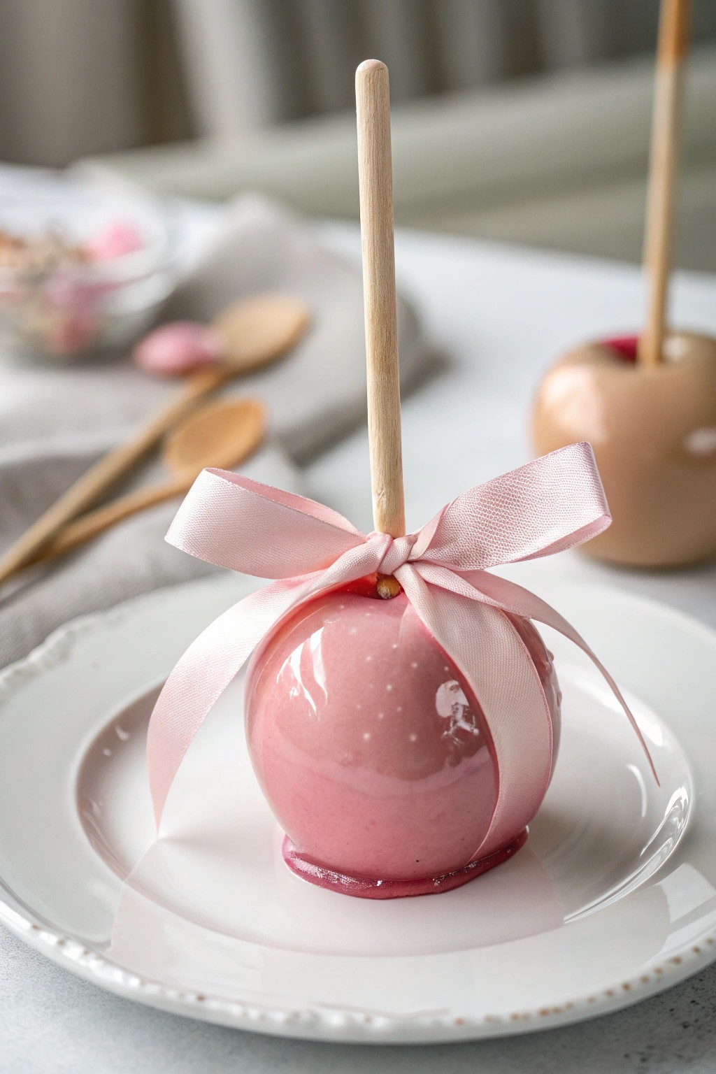 Chic pastel candy apple—sweet simplicity for your dessert table.