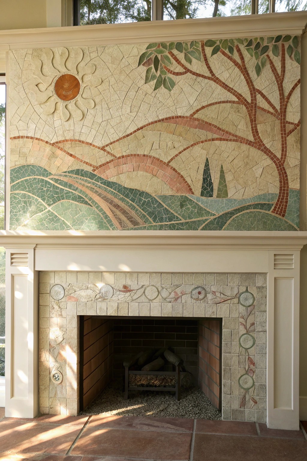 Turn your fireplace into a soulful sanctuary with a custom mosaic mural.