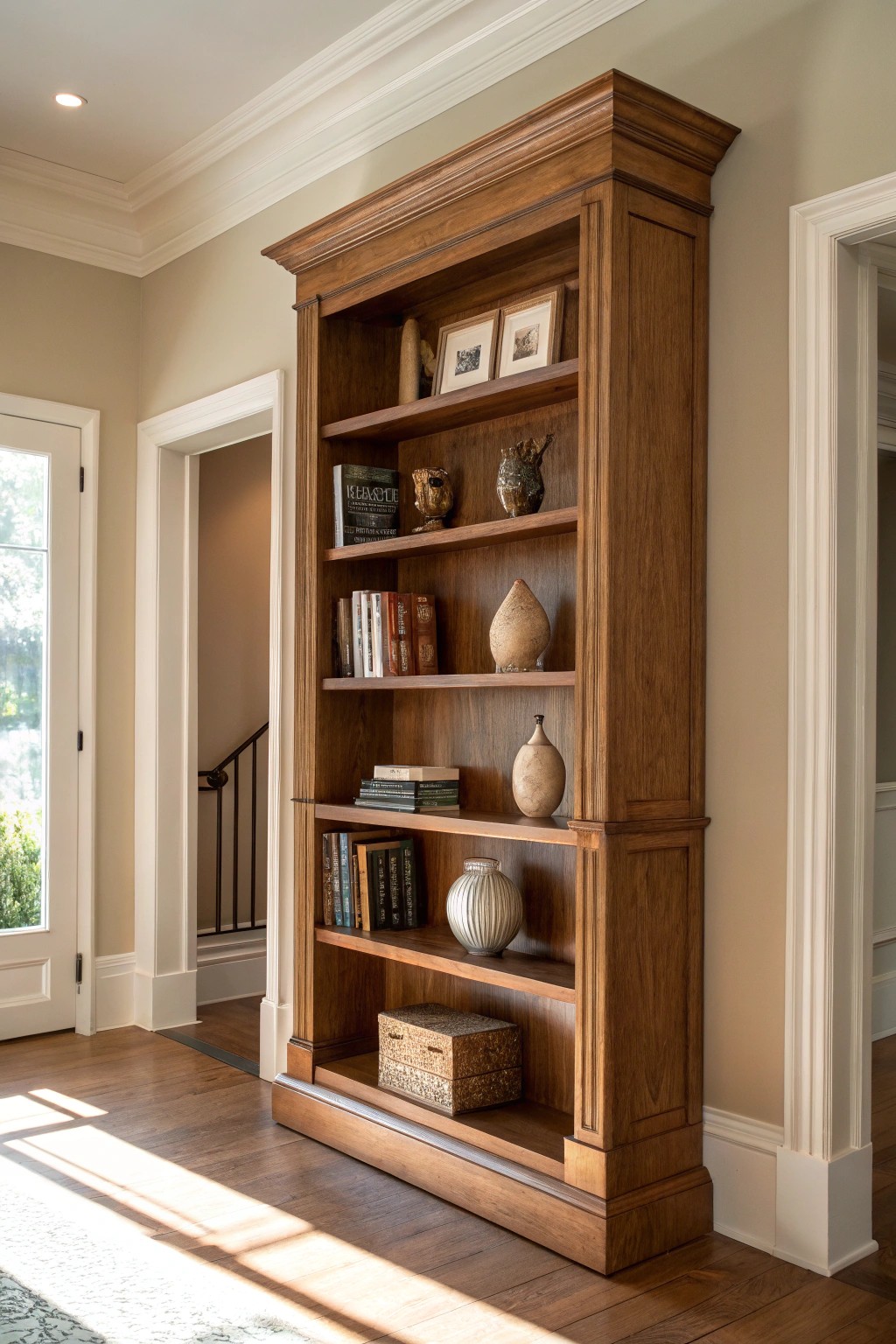 Elevate your entryway with a stunning floor-to-ceiling book nook—where style meets story.