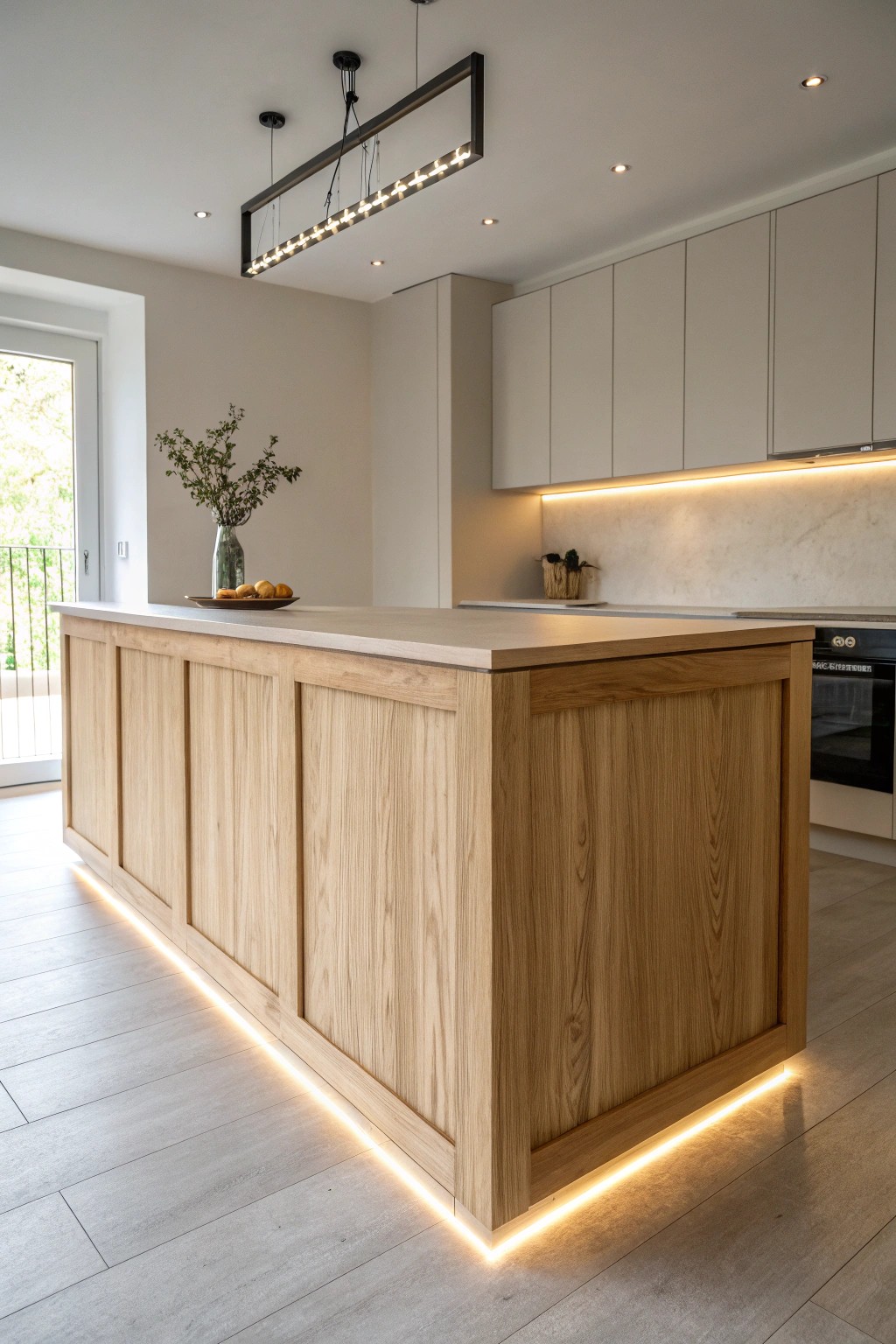 Elevate your kitchen island with a glowing embrace of LED artistry.