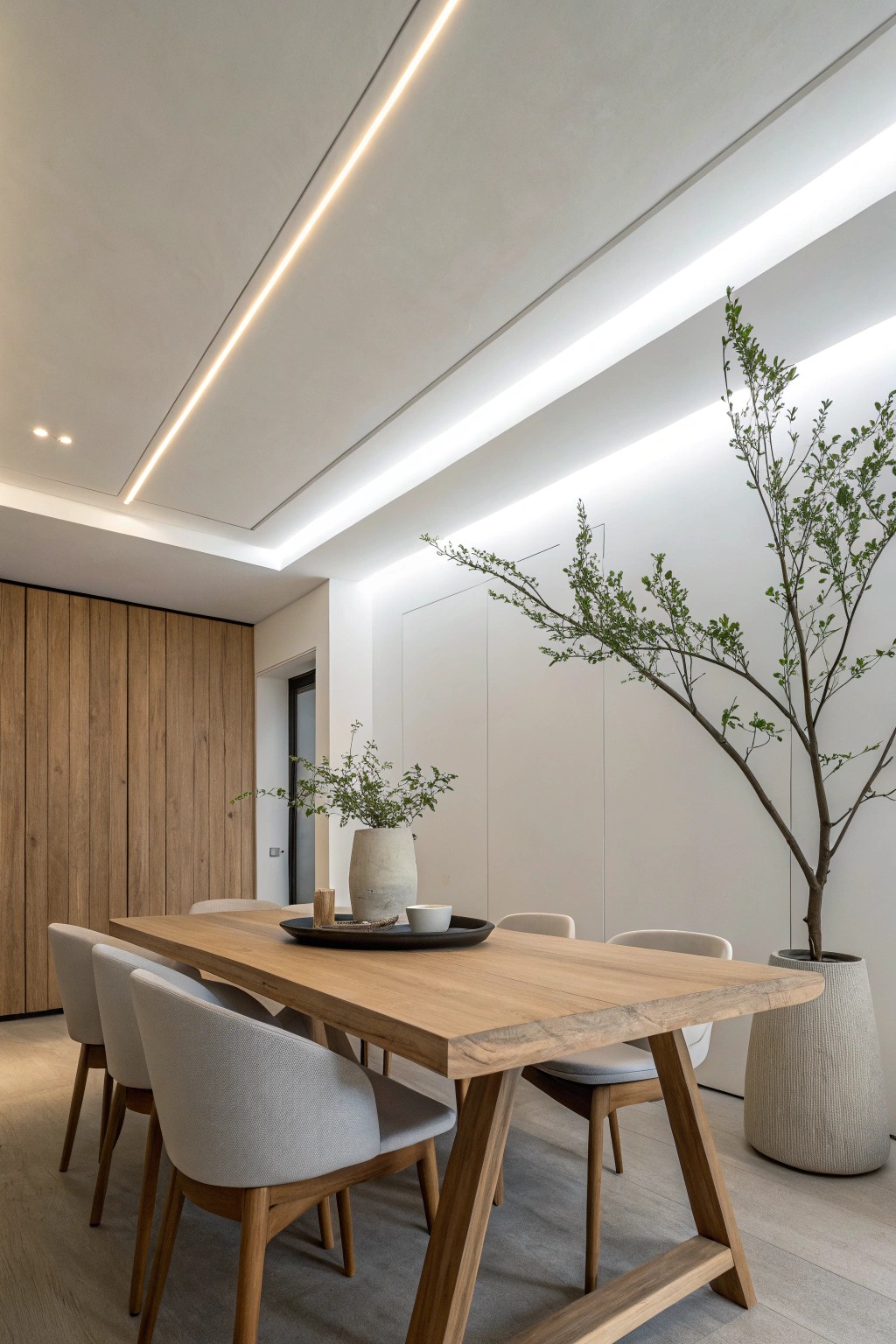 Elevate your dining space with hidden LED strips for a subtle, futuristic glow.