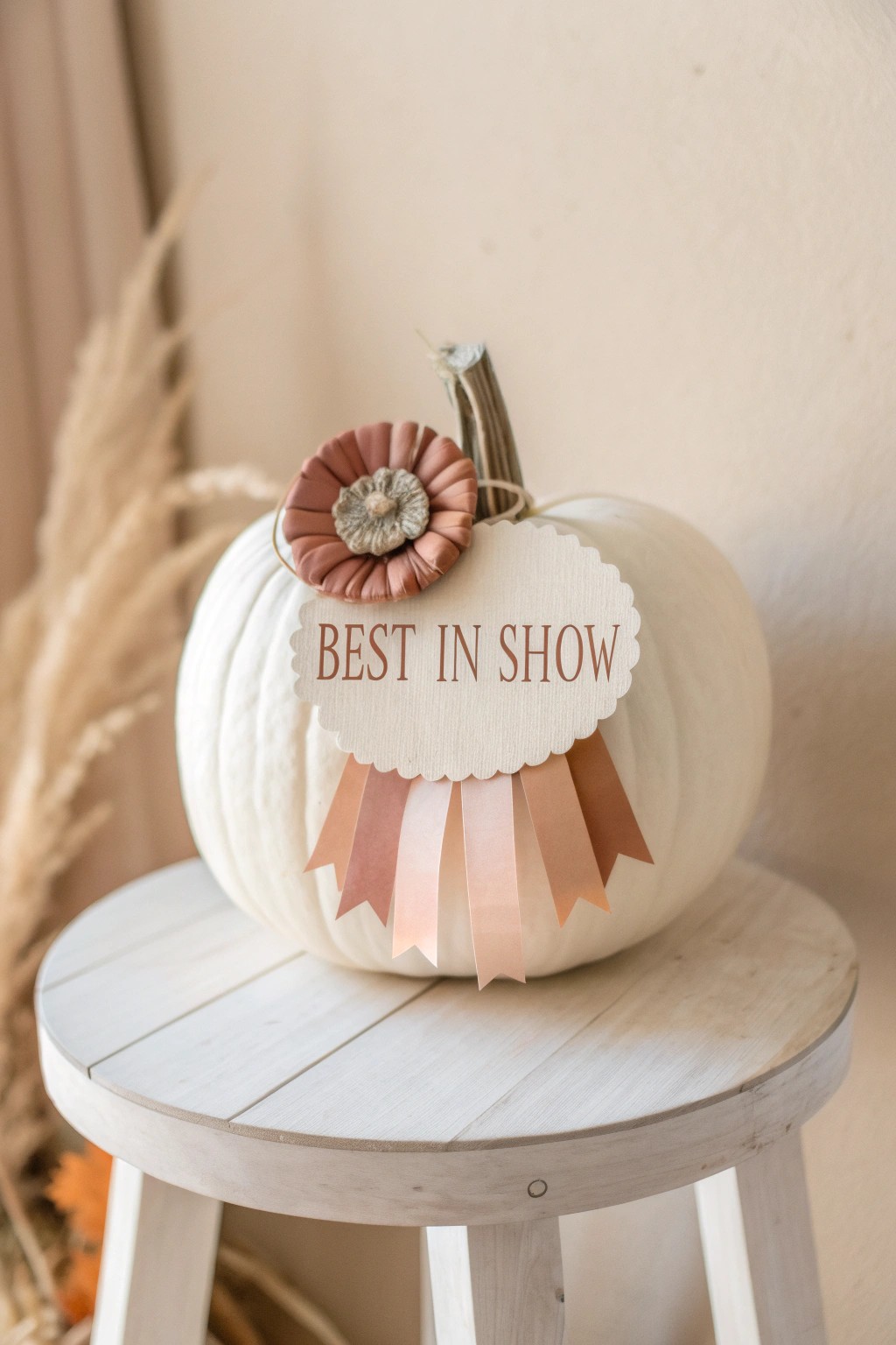 Celebrate your pumpkin’s playful victory with a minimalist ‘Best in Show’ award ribbon.