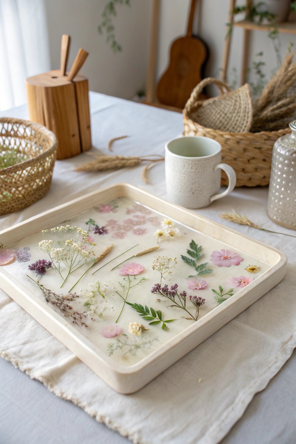 Bring a touch of spring into your home with a handcrafted floral resin tray—where simplicity meets natural beauty.