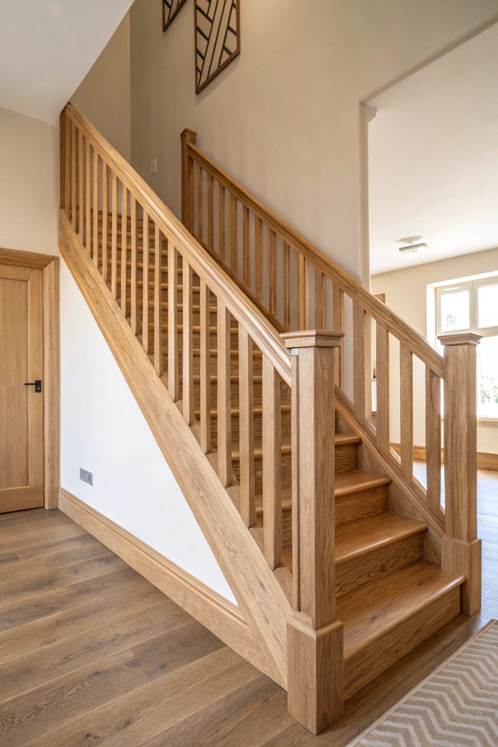 Zigzag elegance: a handcrafted switchback railing brings rhythm and order to your stairway.
