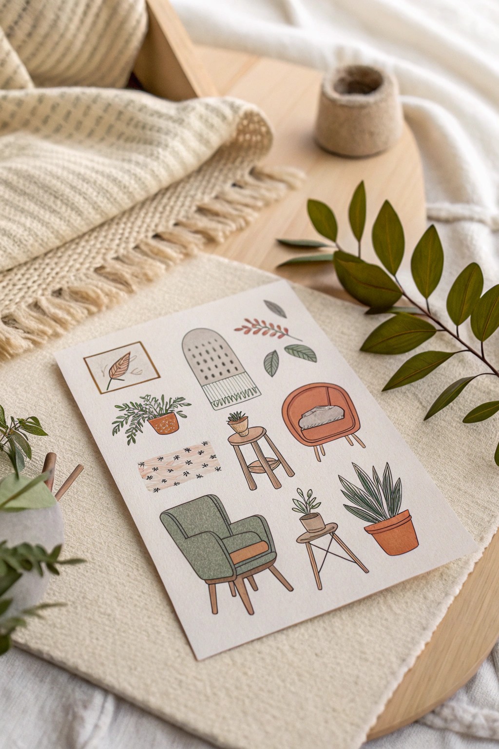Transform your space on paper: minimalist mini furniture stickers for creative room makeovers.