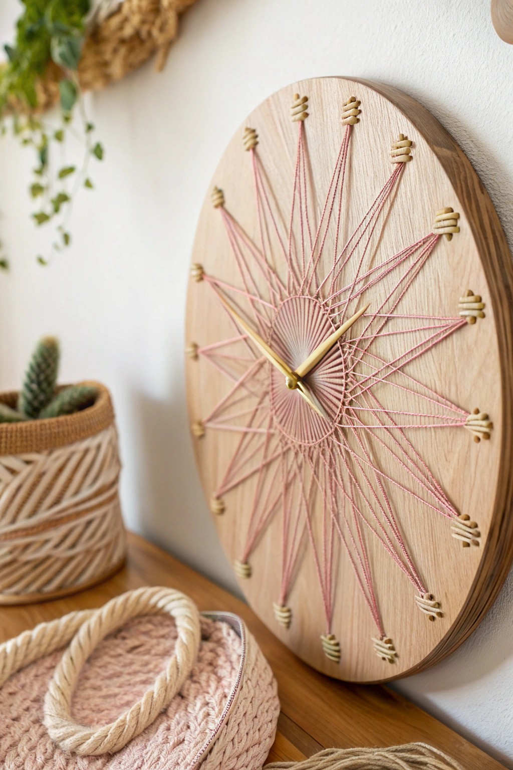 Time meets art: minimal string art wall clock for a serene, handcrafted touch.