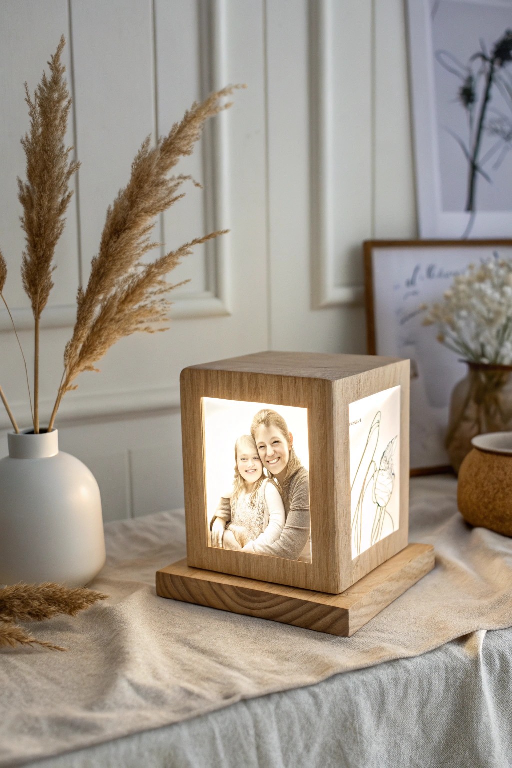 A glowing memory: photo-engraved night light, where warmth meets Scandinavian simplicity.