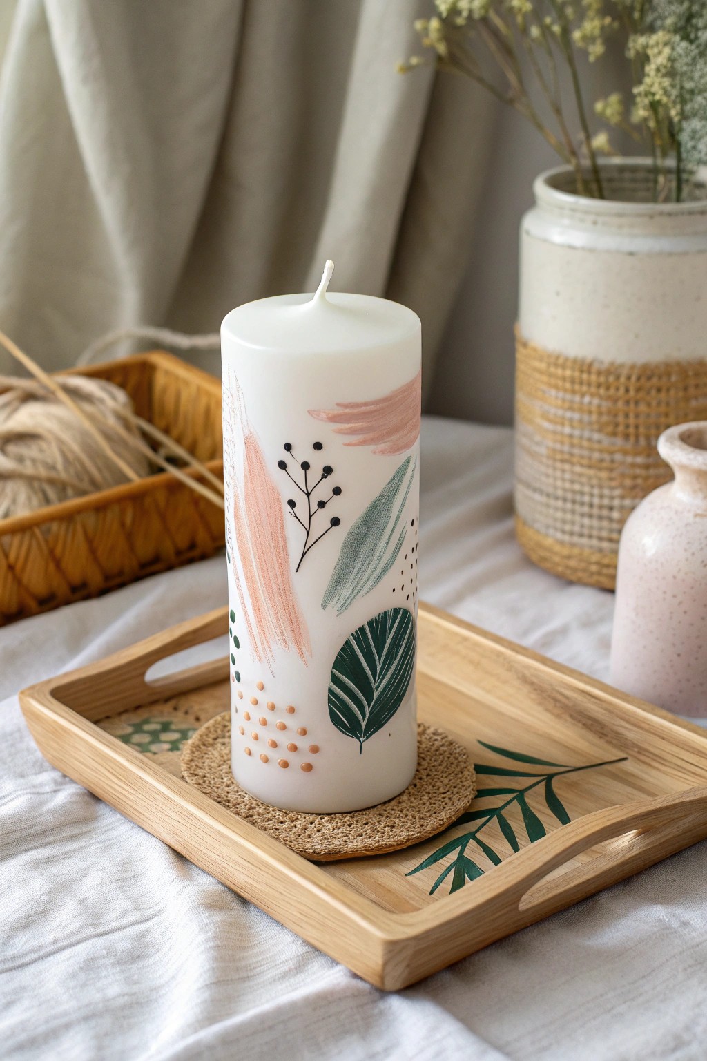 Modern brushstroke art: elevate your candle game with simple, stylish hand-painted designs.