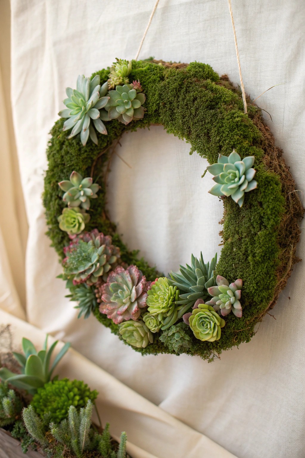 Bring natural beauty to your space with a handcrafted succulent living wreath.