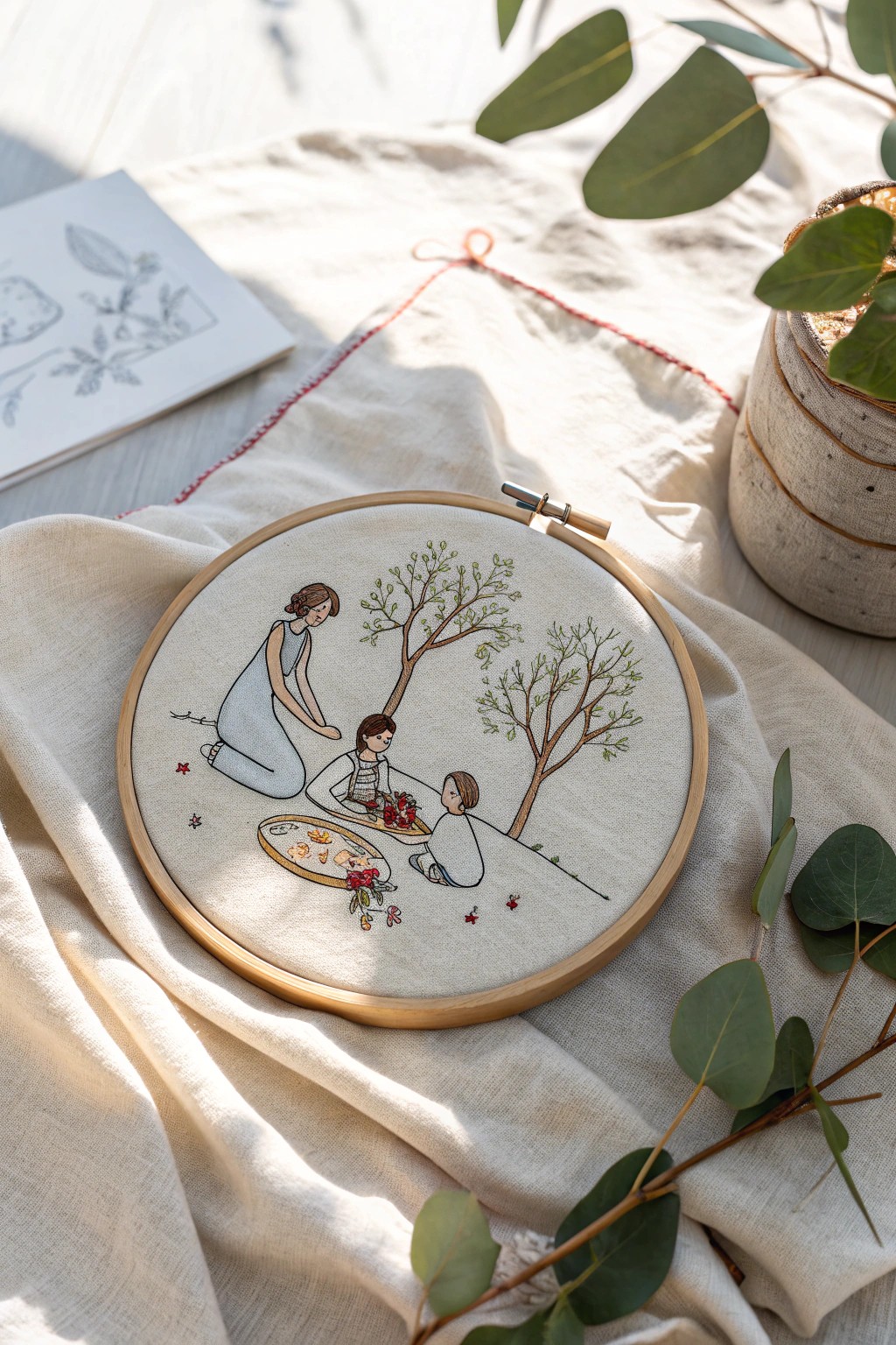 Turn cherished memories into art with a handcrafted embroidery scene.