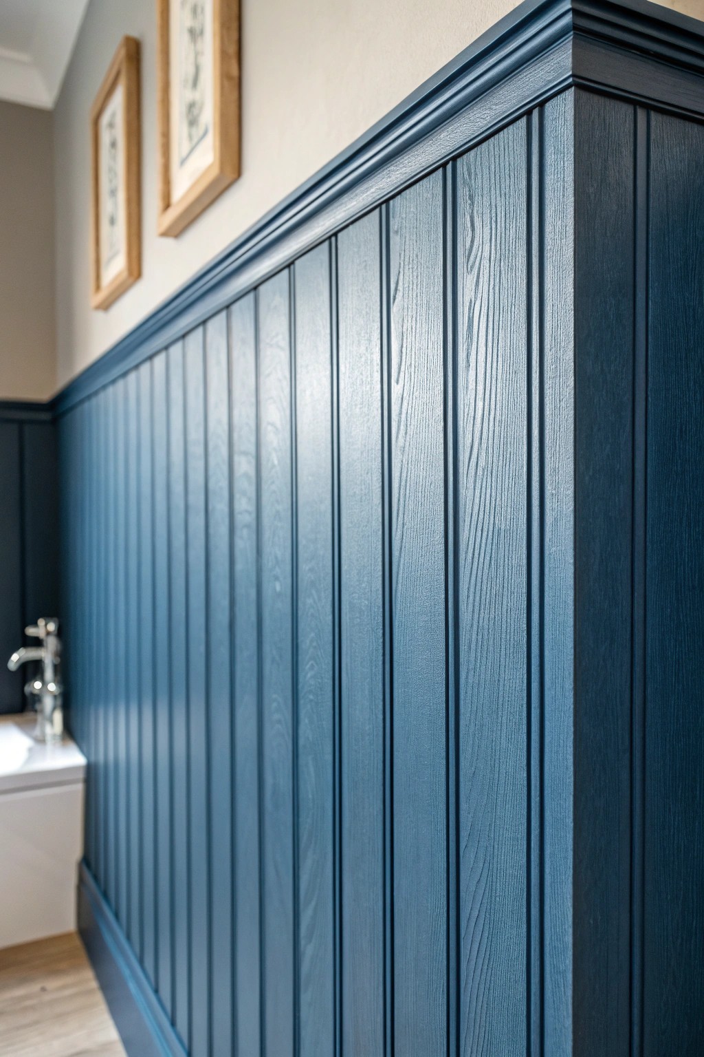 Modern midnight blue paneling: subtle texture, timeless mood.