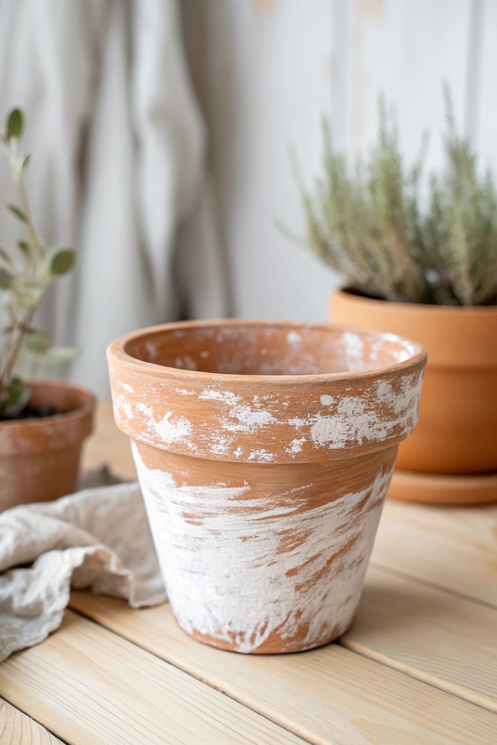 Effortless vintage vibes: Create an 'aged' terra cotta pot with a simple whitewash.