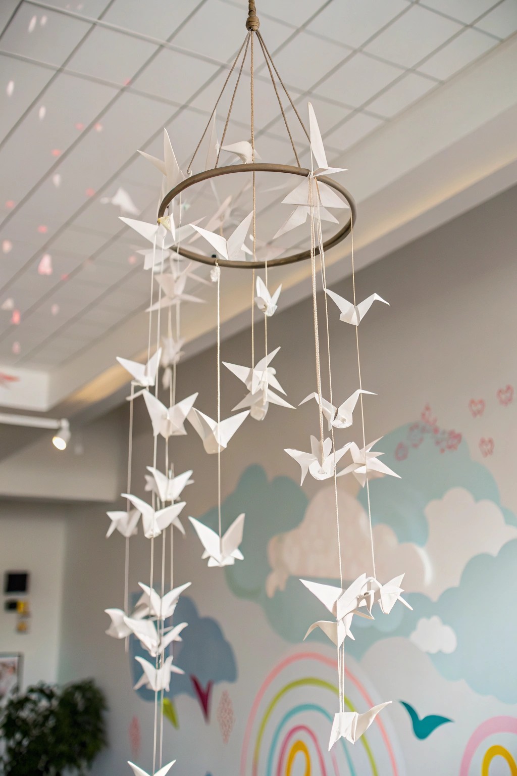 Elevate your space with dreamy origami ceiling decor.