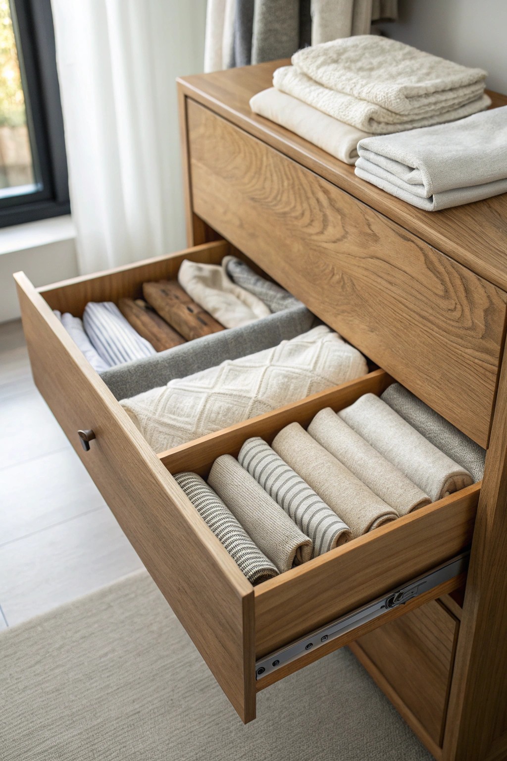 Effortless order: file-fold your clothes for a beautifully organized space.
