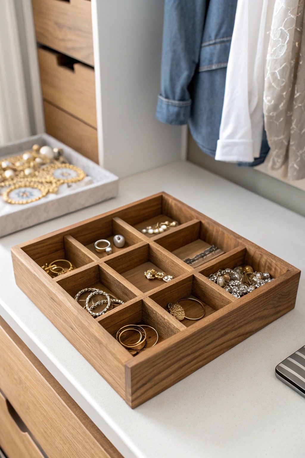 Elevate small closet spaces with a custom jewelry tray—where elegance meets organization.