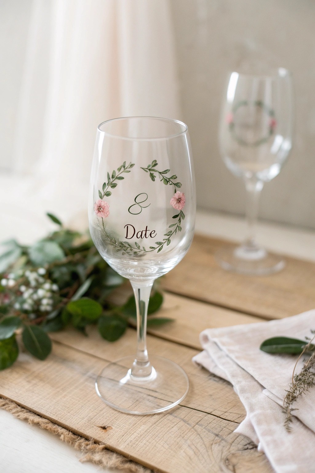 Personalized wine glass with hand-painted initials and date—an elegant, heartfelt gift idea.