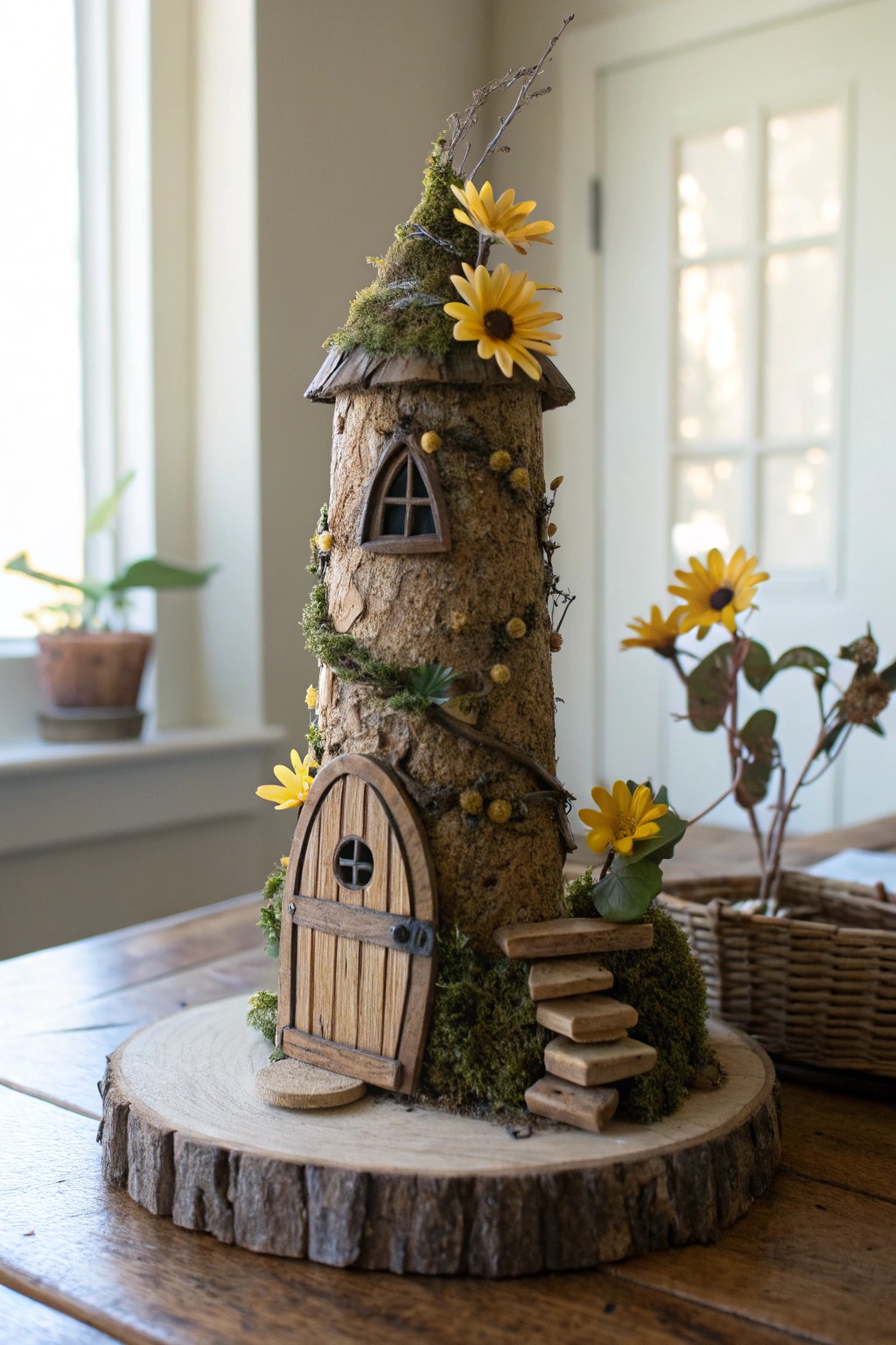 Turn dried sunflower stems into a magical fairy tower centerpiece.