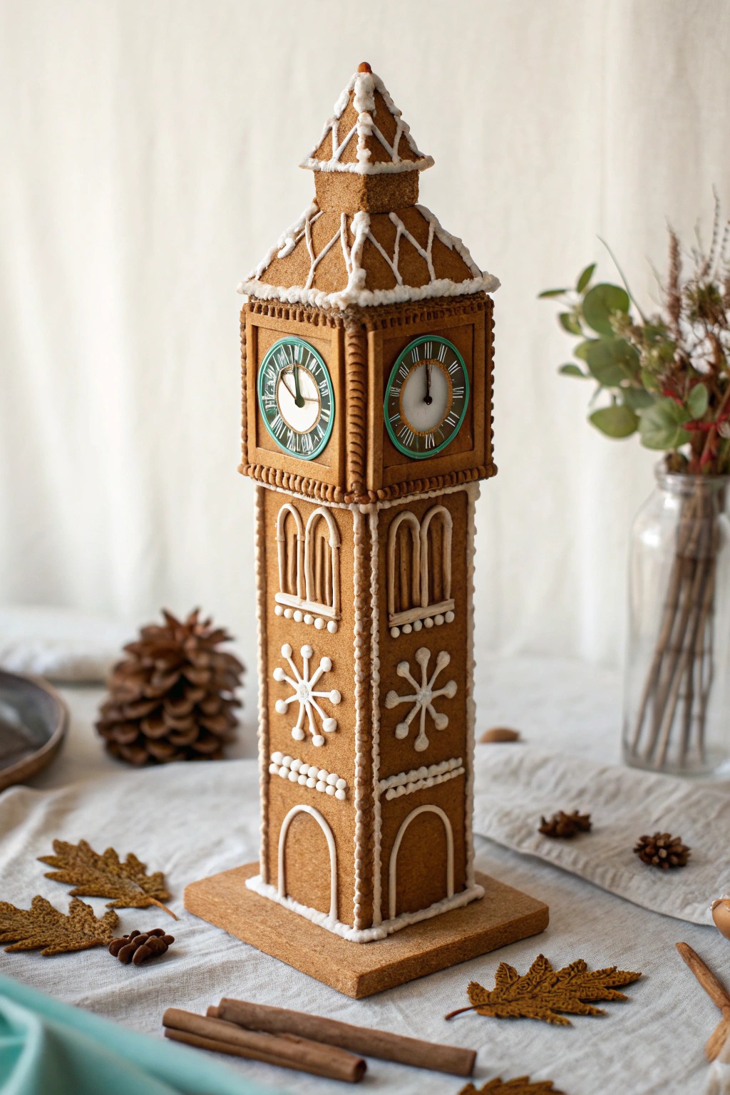 A stunning gingerbread clock tower—where holiday tradition meets Scandinavian elegance.
