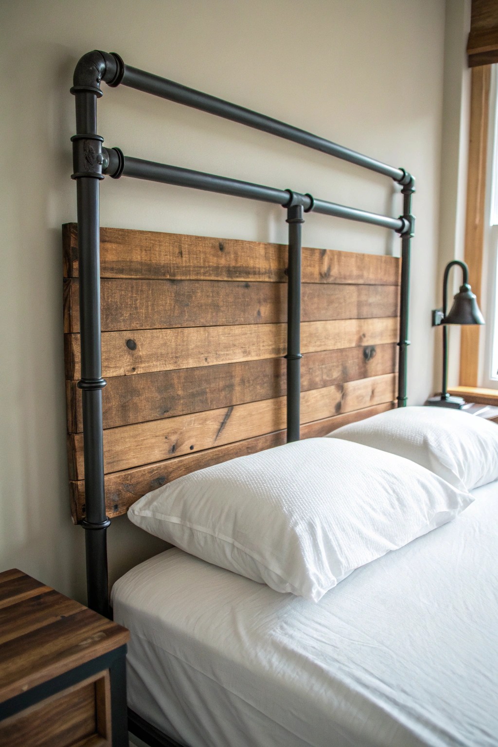 Elevate your bedroom with the bold simplicity of an industrial pipe frame headboard.