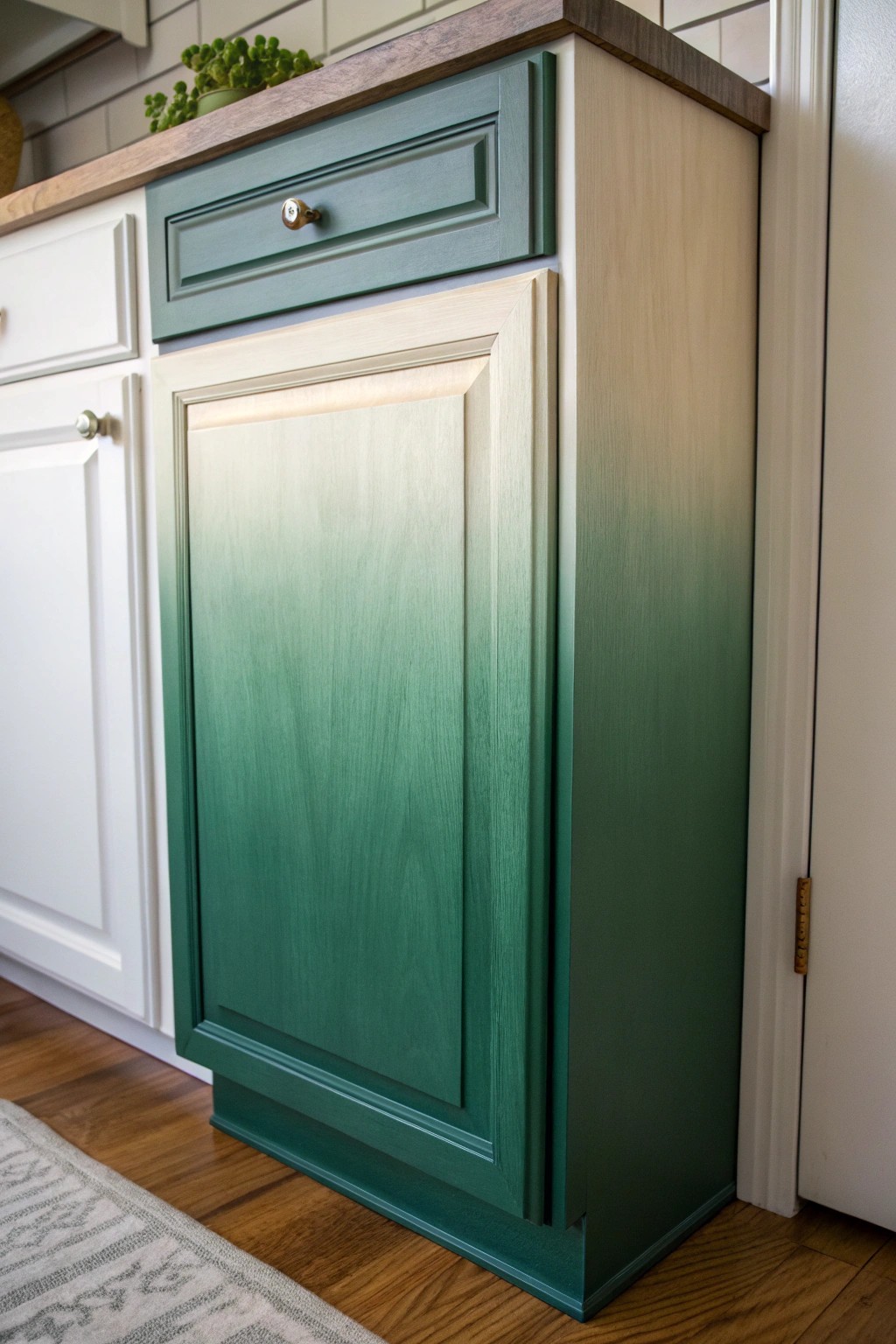 Ombre kitchen cabinet: artistry and color flow in one handcrafted piece.