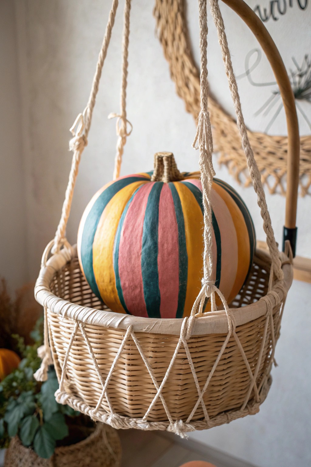 Up, up, and away! Elevate your pumpkin decor with this chic hot air balloon illusion.