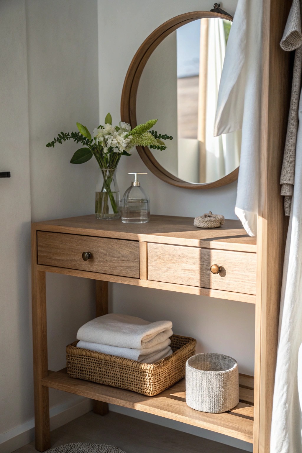 Transform your closet into a serene retreat with a hidden vanity nook.