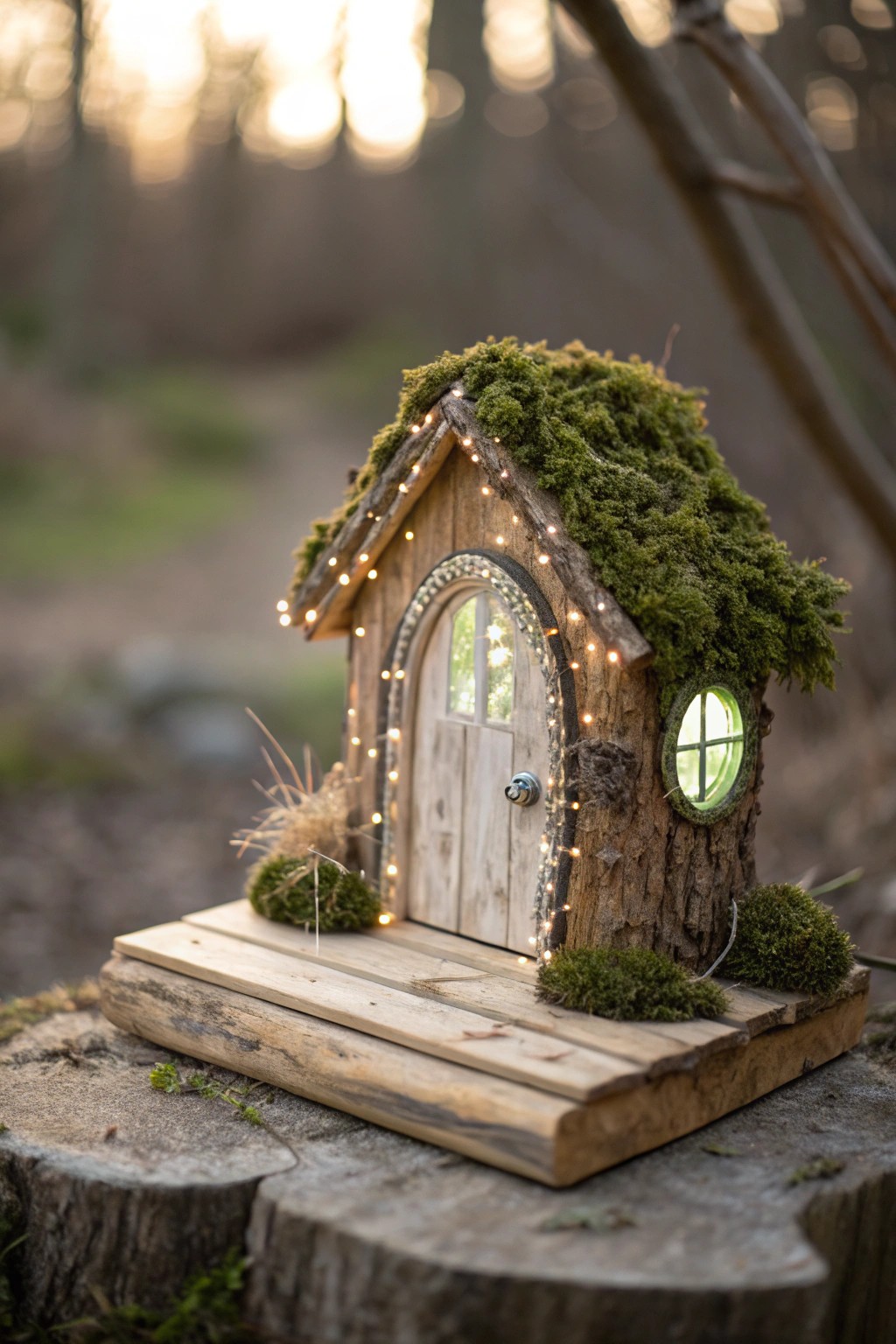 A shimmering mirror-shard doorway turns this fairy house into a magical woodland portal.