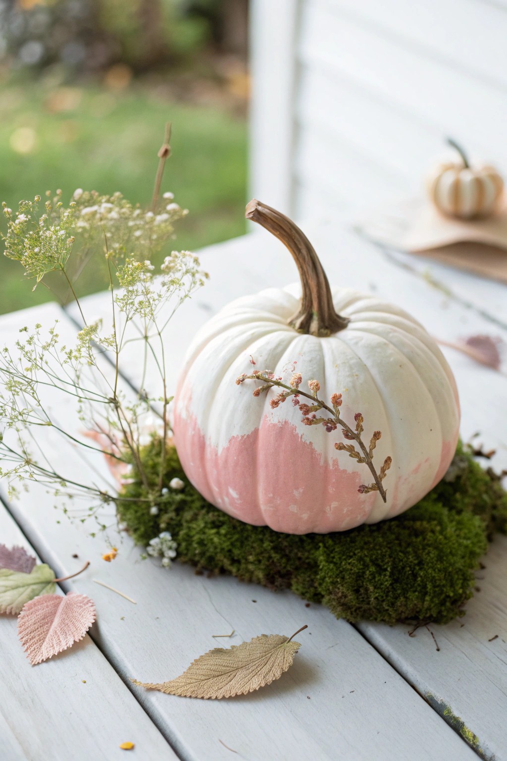 A dreamy mini pumpkin adorned with woodland accents—simple, natural, and beautifully handcrafted.