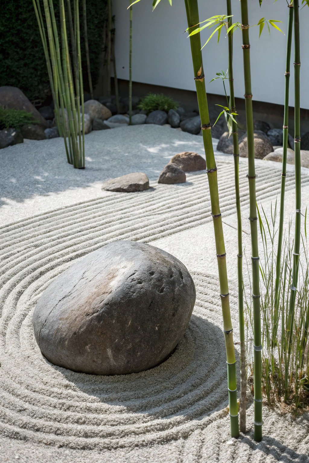 Create a calming entryway with bold stone simplicity and serene gravel textures.