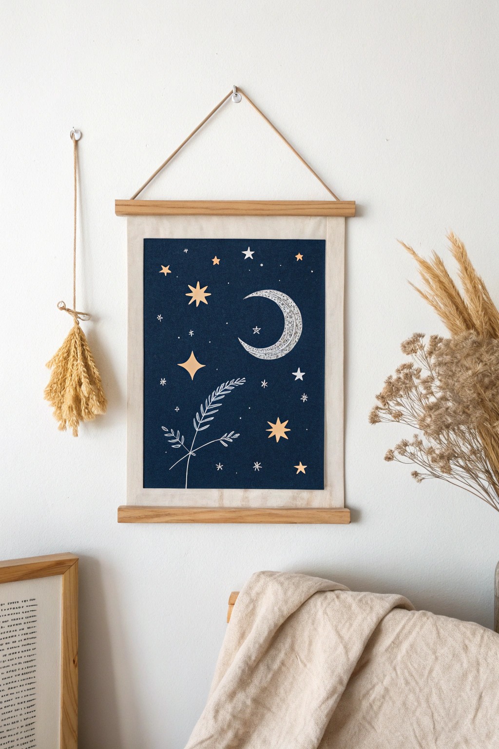 Enchant your space: Minimalist night sky poster with magical glow-in-the-dark details.