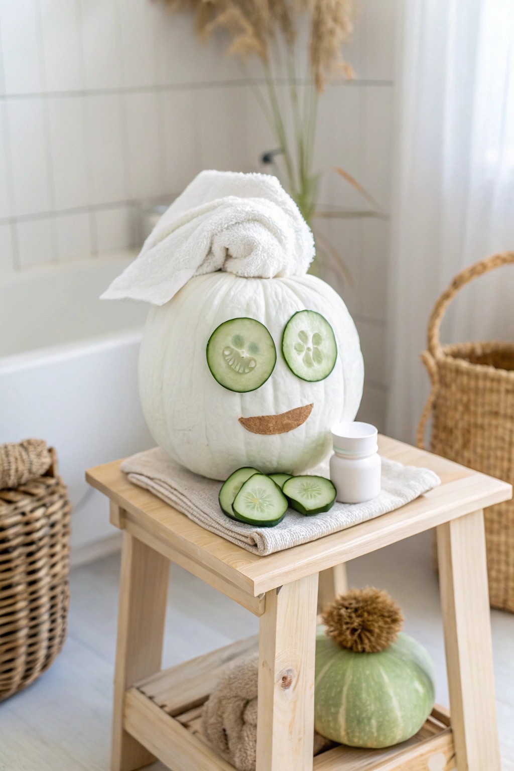 Minimalist pumpkin spa day: self-care vibes for your bathroom décor.