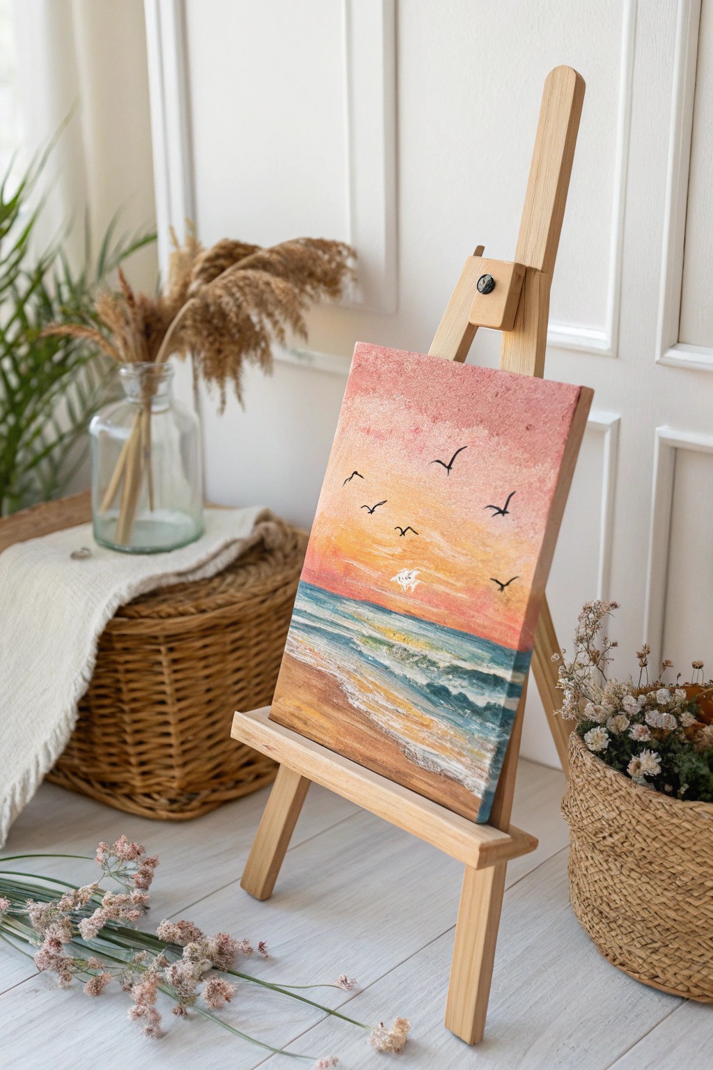 Bring home a sunset beach vibe with minimalist acrylic pour art—where warm hues melt into dreamy simplicity.