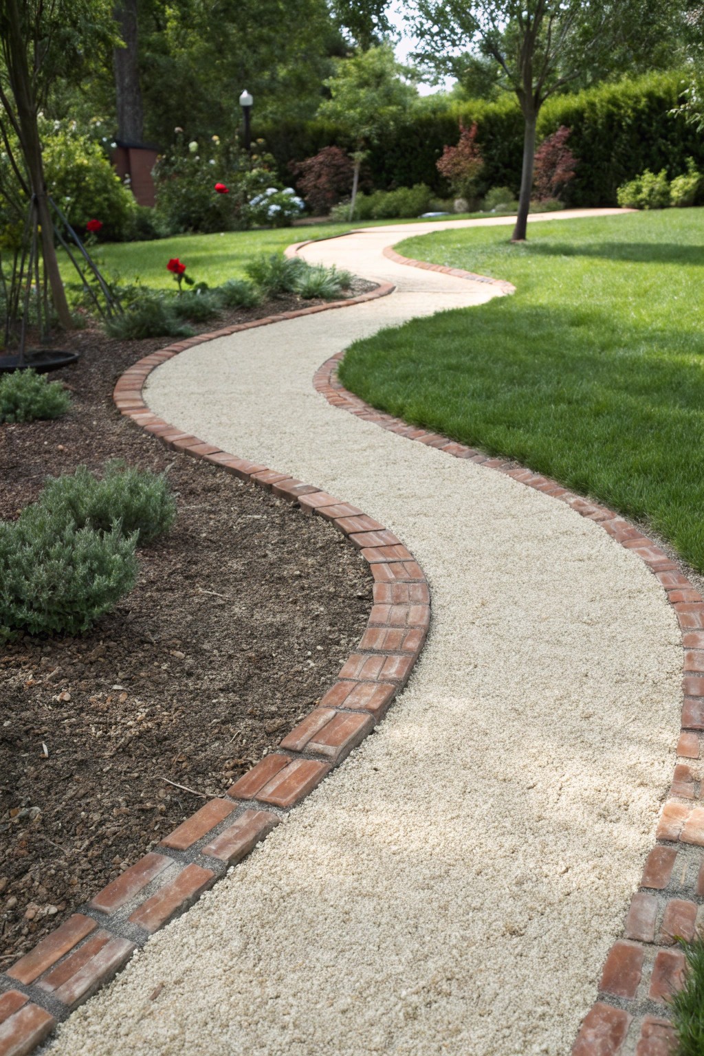 Charming gravel walkway: effortless elegance for your backyard on a budget.